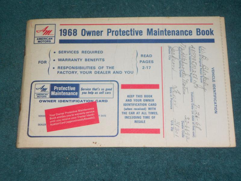 1968 amc and javelin buyer protection plan /  original  item