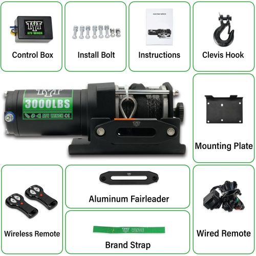 Tyt 3000 lb atv winch, 12v dc electric winch with wireless remote and wired s...