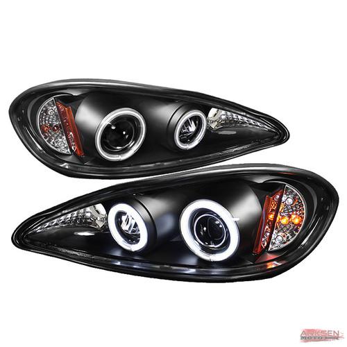 1999-2005 pontiac grand am twin ccfl halo led projector black headlights pair