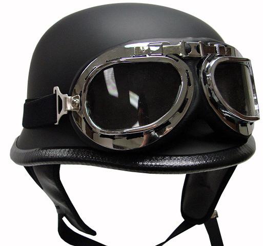 German matte/flat black motorcycle half helmet street biker dot+pilot goggles~l