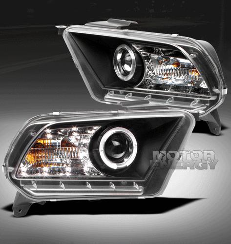 2010 2011 2012 ford mustang base/gt halo drl led projector headlights black pair