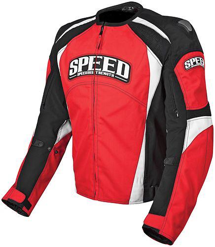 Speed and strength twist of fate text motorcycle jacket red black size small