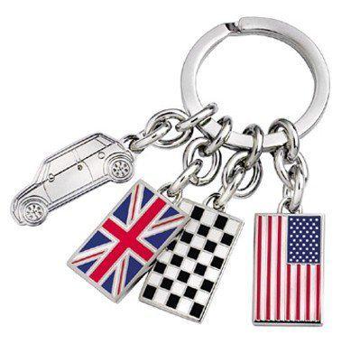 Mini cooper international flag logo key chain silver genuine authentic new w/box