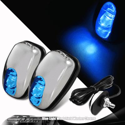 2x universal chrome windshield washer jet spray nozzle wiper with blue led