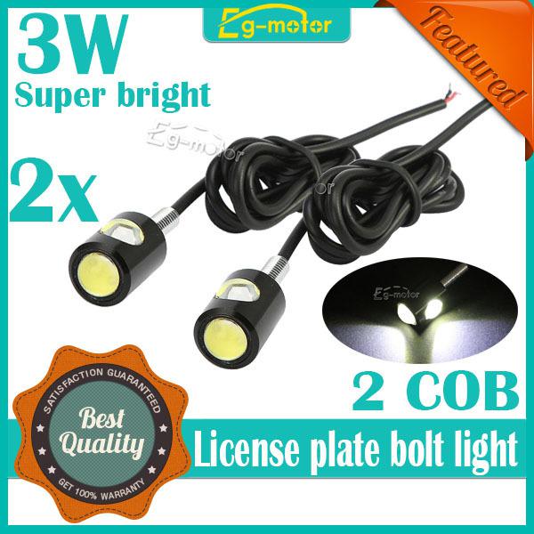 2pcs super bright 3w 100lm 12v license plate cob led light lamp truck car white