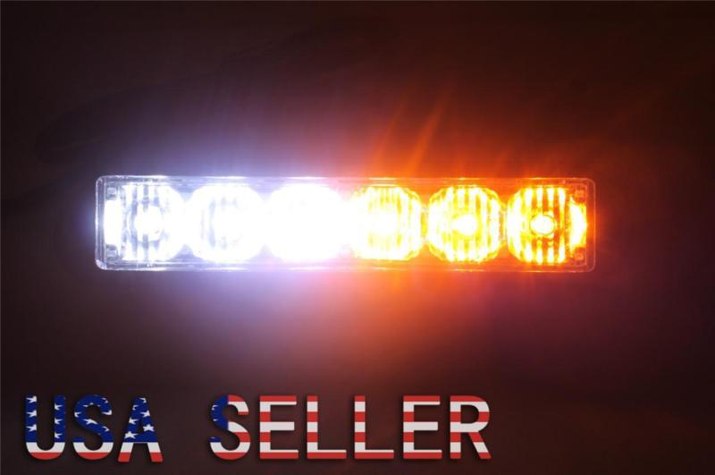 6 led 6w surface mount strobe warning flashing light amber/white