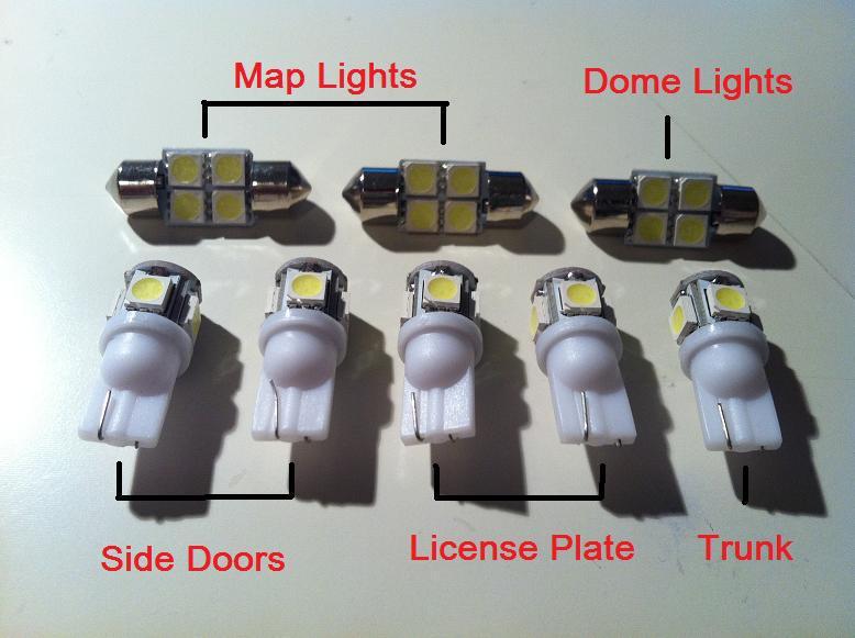 8x honda 02-13 accord dome map xenon white interior led lights bulbs lamp pack