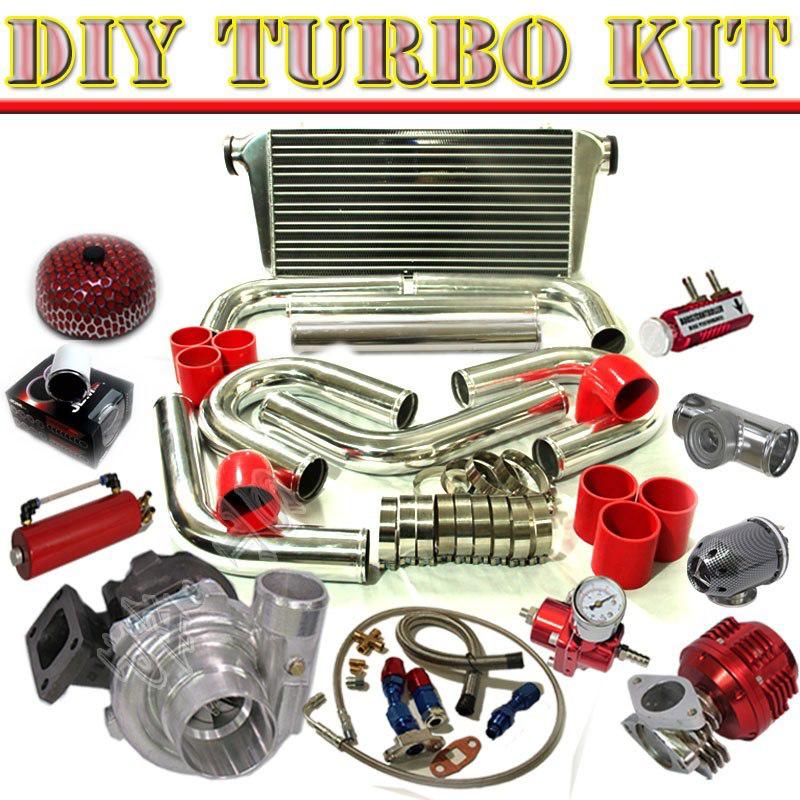 Diy t3/t4 turbo+31" intercooler+2.5" u-pipe piping kit+filter+jdm bov cb c/red