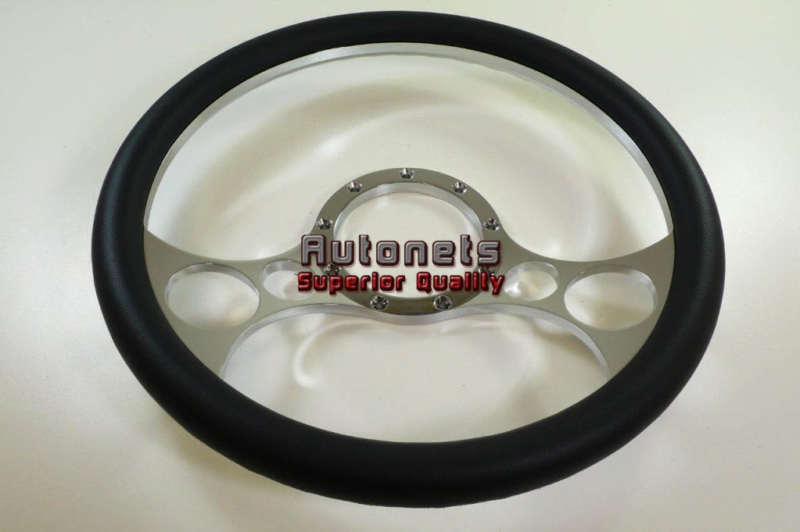 Black leather solar camaro impala hot rad rod street aluminum steering wheel