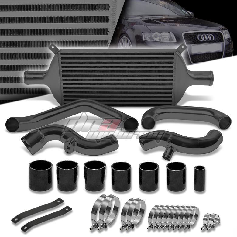 02-05 audi/quattro a4 b6 black bolt-on bar&plate front mount intercooler+piping