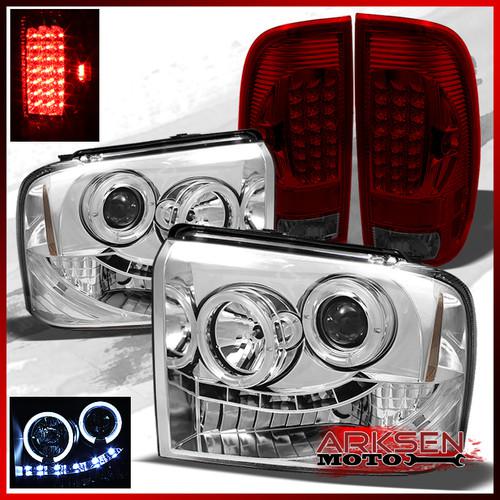 05-07 f-series sd dual halo projector clear headlights+red smoke led tail lights