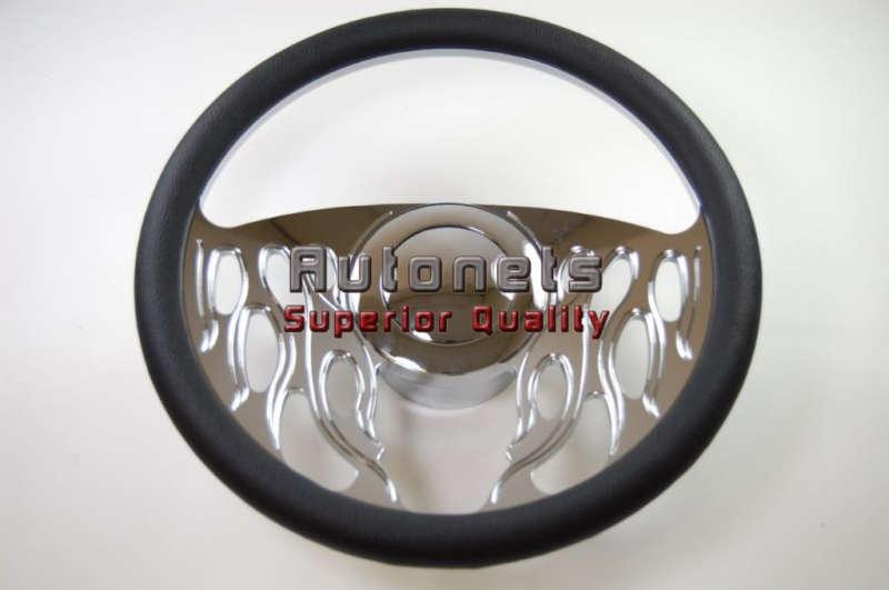 Black flame chrome aluminum leather steering wheel horn adapter chevy ford gm