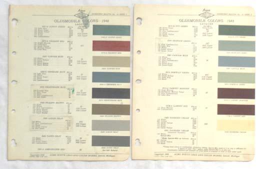 1948 oldsmobile acme  color paint chip chart all models original 