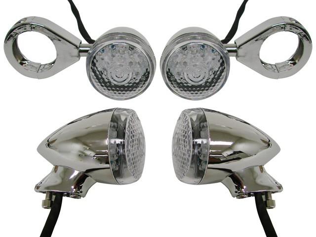 Chrome bullet turn signal fog light 41mm relocation fork clamp harley softail