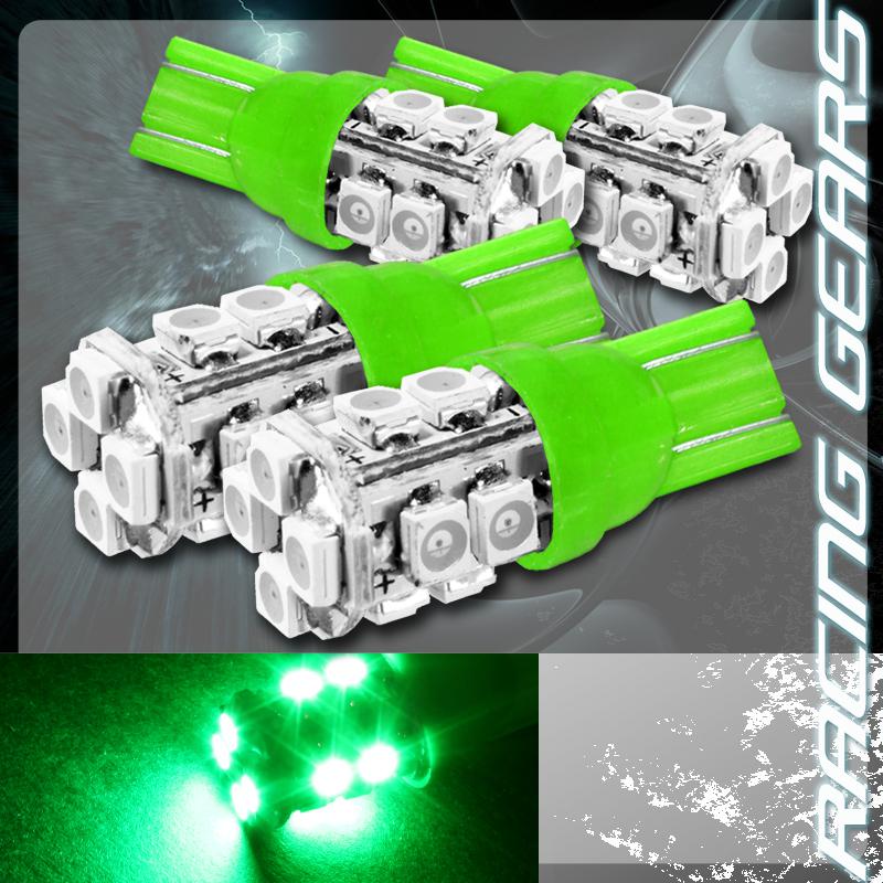 4x green smd 12 led 12v t10 wedge light bulb interior license plate side marker