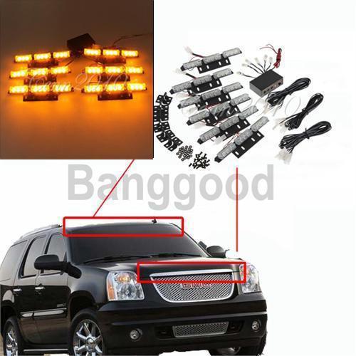 54 vehicle led strobe lights lightbars for emergency front grille/deck yellow