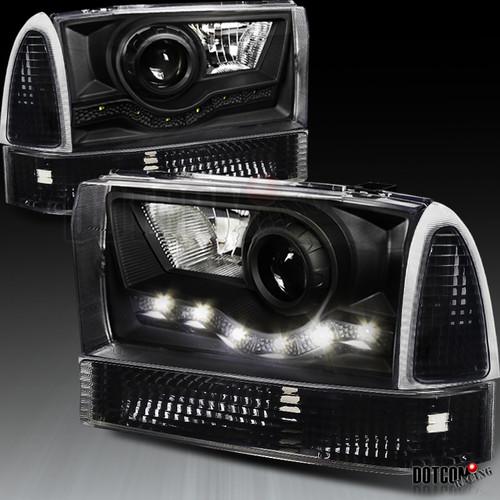 99-04 f250 black smd led drl projector headlights+corner lamps f350 f450 f550