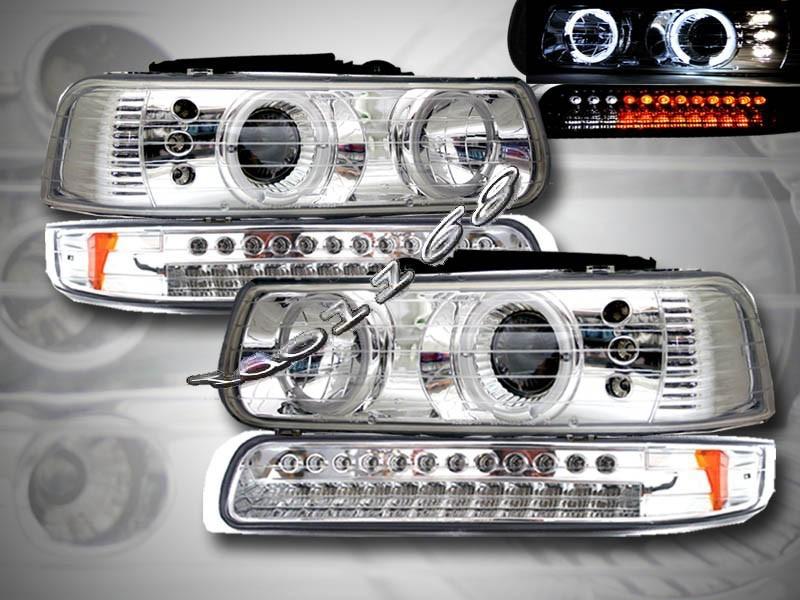 99-02 chevy silverado headlights +  led bumper two halo