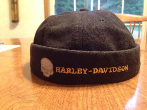 Harley davidson adjustable skullcap denim embroidered beanie - euc!