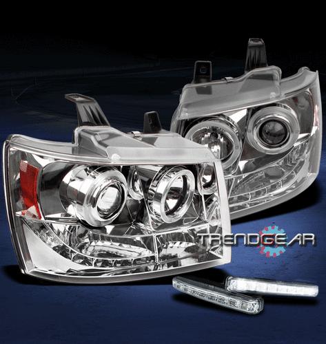 07-12 avalanche/suburban/tahoe pickup halo led projector head light+drl kit lamp