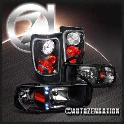 94-01 dodge ram 1500/2500/3500 black led drl headlights+altezza tail lights