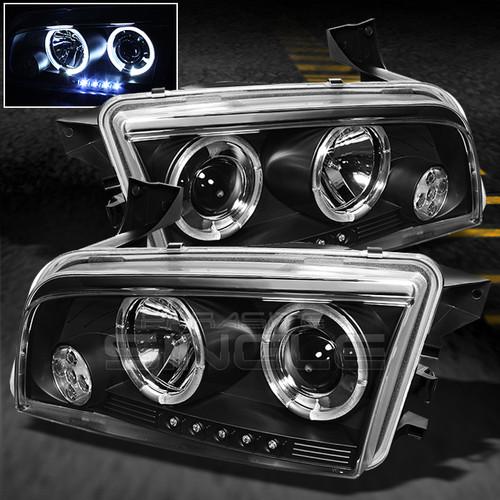 06-10 dodge charger black dual halo projector led headlights lamps left+right