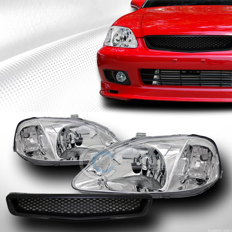 Chrome head lights signal lamp dy+mesh grill grille abs 99-00 honda civic ek ek9