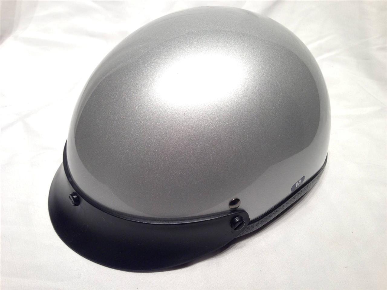 Silver half helmet low profile traditional motorcycle dot approved new med & lg