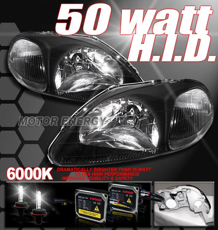 96-98 honda civic crystal black headlight+50w 6000k hid