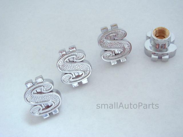 (4) money dollar $ sign chrome tire/wheel stem air valve caps bling set