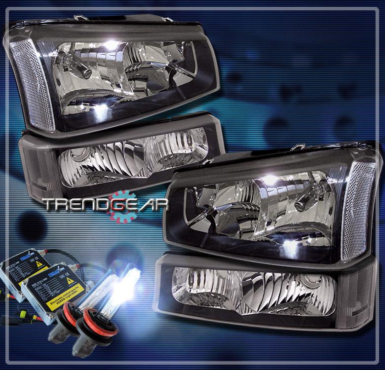 03-06 chevy silverado pickup truck crystal head light+bumper+hid 8k signal black