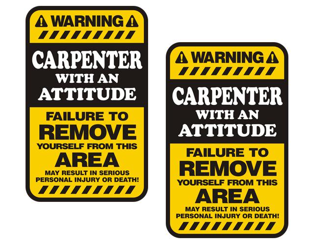 Carpenter warning yellow decal set 3"x1.8" carpentry hard hat sticker zu1