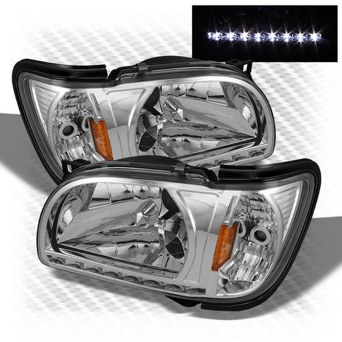 01-04 tacoma 1-piece style chrome headlights w/drl led front lamps direct fit