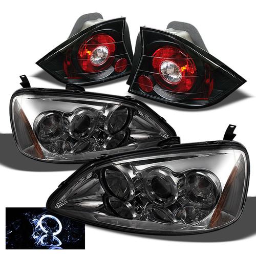 01-03 civic 2 door smoked halo projector headlights+black altezza tail lights