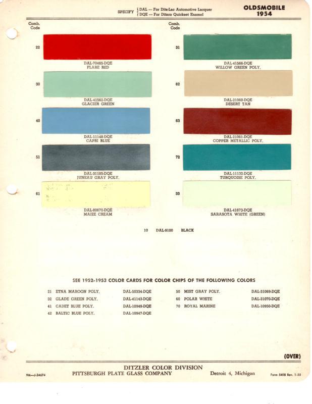 1954 oldsmobile 88 super 88 98 54 paint chips ditzler 4