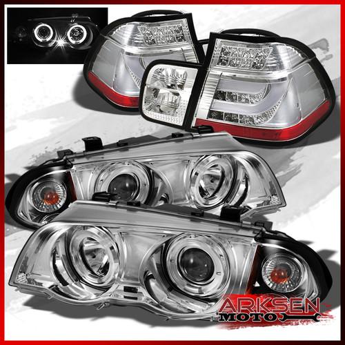 99-01 e46 3-series 4dr clear halo projector headlights+clear led tail lights