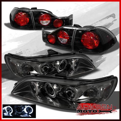 98-00 accord 2/4dr dual halo projector smoked headlights+black tail lights set