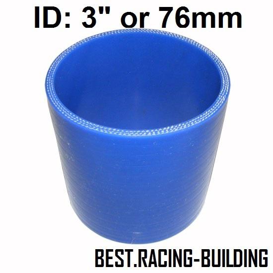 Blue 3" to 3.0" inch straight silicone coupler hose id:76mm turbo/intake pipe