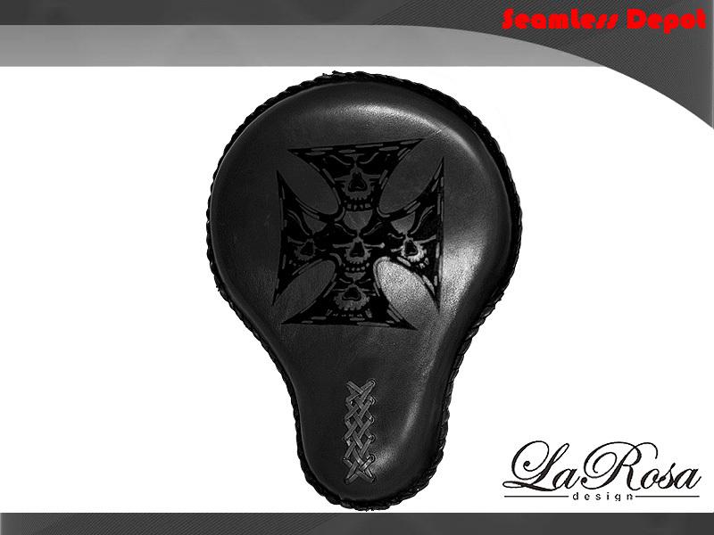 16" larosa black leather death iron cross harley fxst bobber rigid solo seat