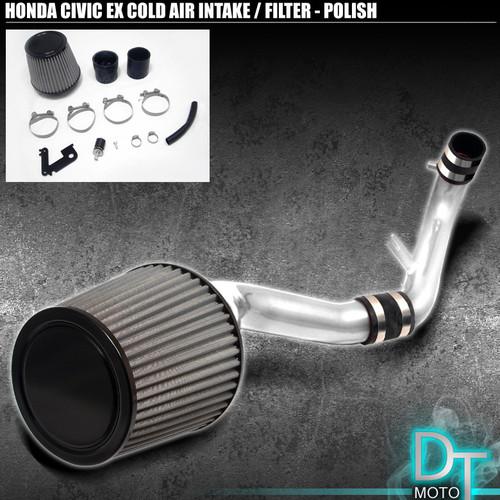 Stainless washable cone filter + cold air intake 01-05 civic ex polish aluminum