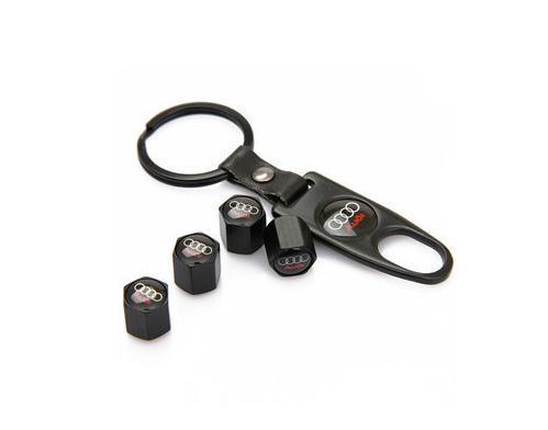 4pcs black tyre tire valves stems caps with keychain fit for audi