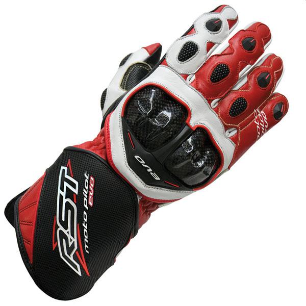 Rst motopilot evo  motorcycle, leather race gloves.red / black/ white