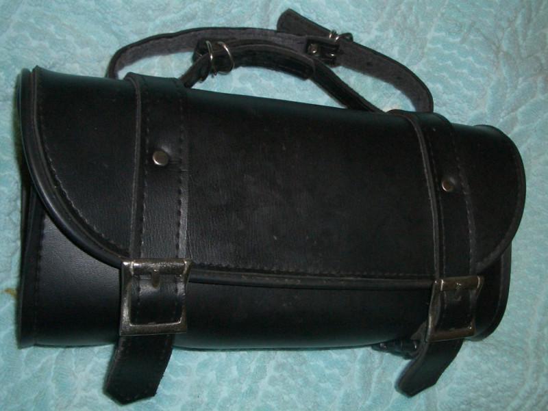 Medium black deluxe leather motorcycle tool bag with buckles & quick releases