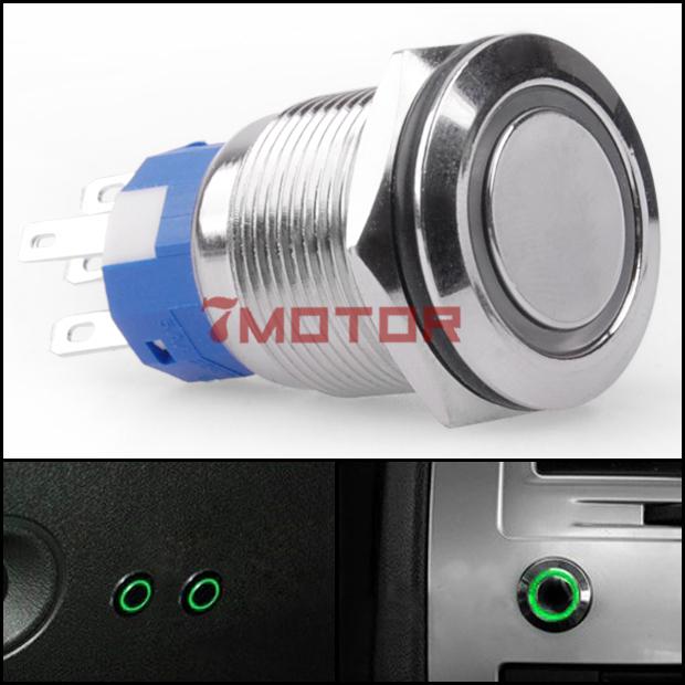 Flush mount green led lighted on off push button switch control ring car 1pcs