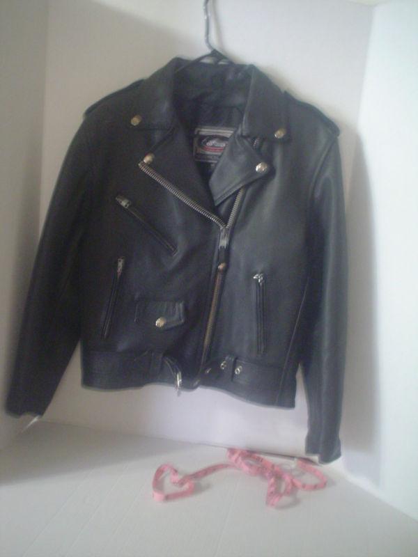 Womens biker jacket, river road, euc, size m, black leather