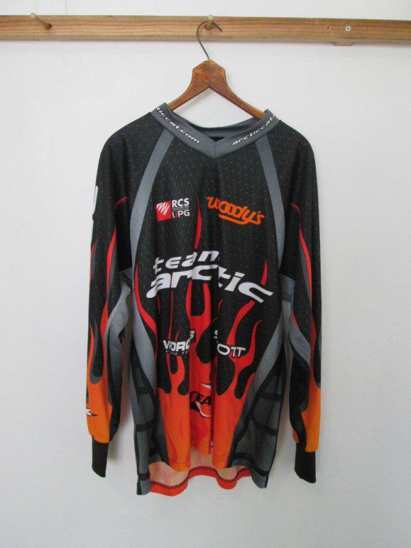 Articwear team artic cat racing snowmobile jersey shirt padded fox #62 flames m