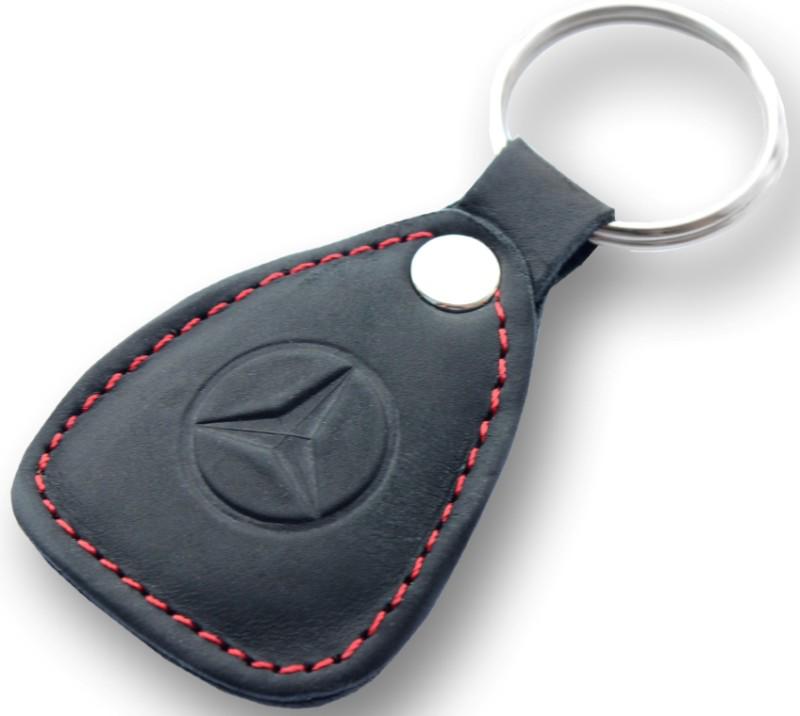 New leather black / red keychain car logo mercedes-benz auto emblem keyring