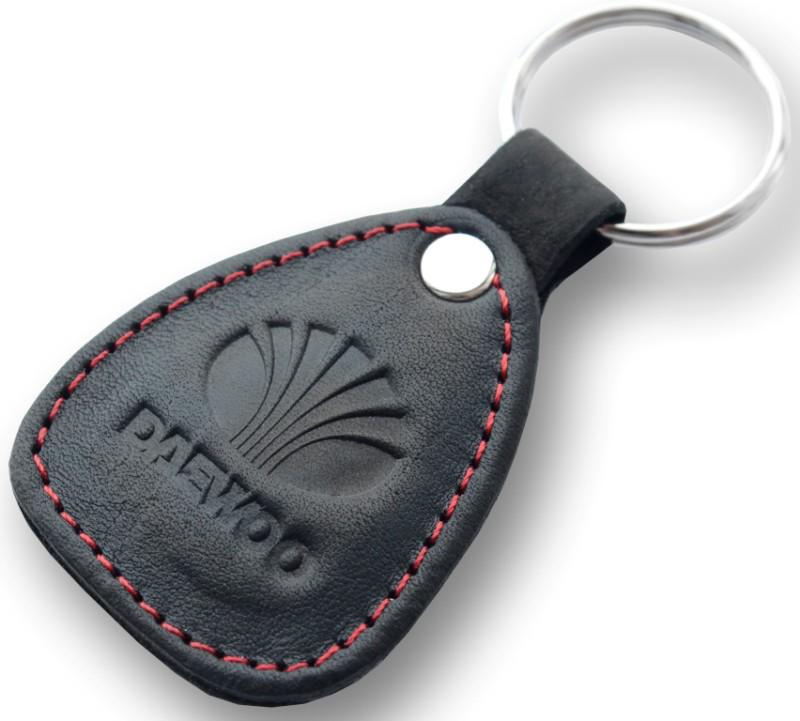 New leather black / red keychain car logo daewoo auto emblem keyring