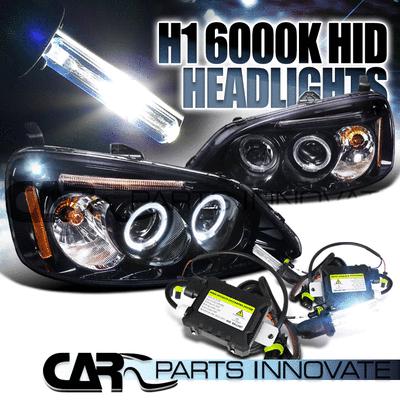 Glossy black 01-03 honda civic smoke led projector headlights+h1 6000k hid kit