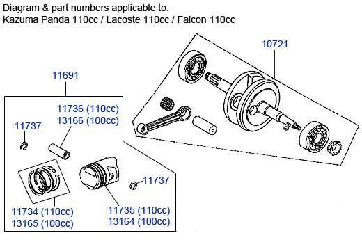 Atv quad 110cc piston rings genuine kazuma panda falcon 52mm